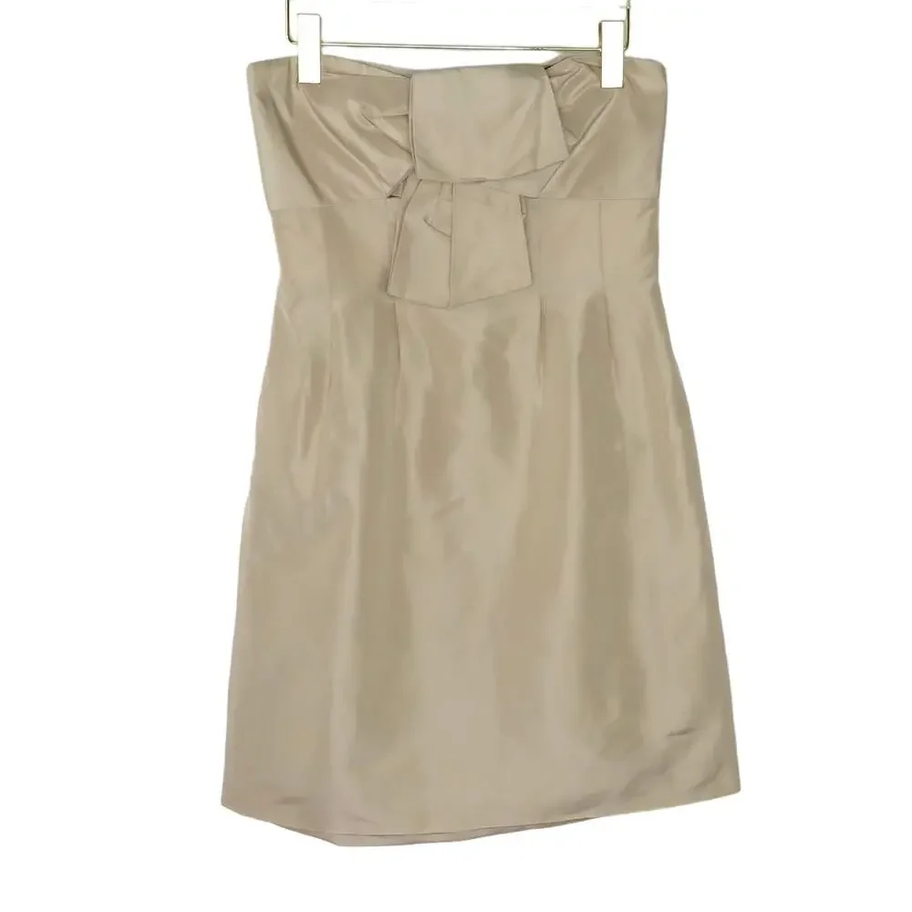 J. Crew Silk Cream Satin Tafetta Strapless Dress Mini Dress with Bow Silk Size 2